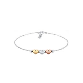 Elli Women's Heart Bracelet Tri-Colour Symbol Love Elegant in 925 Sterling Silver Gold-Plated, Facet cut, No Gemstone