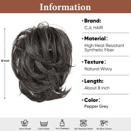 CJL HAIR Claw Clip Short Ponytail Hair Extensions DIY Bendable Metals Messy Bun Hair Piece for Wonen Straight Synthetic Fake Hairpieces Pepper Grey