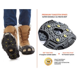ICETRAX V3 Tungsten Crampons, Ice Cleats for Shoes and Boots - Ice Grips for Snow and Ice, Non-Slip Shoe Grippers with Reflective Heel