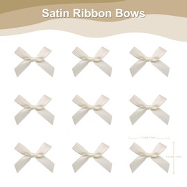 Simplegoal 50 PCS 1.5" Mini Ribbon Bow Ivory Satin Ribbon Pre-tie Bows for Crafts Gift Wrapping Bakery Candy Bags Hair Wedding Christmas