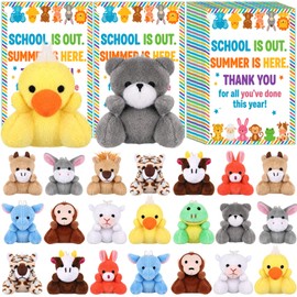 Roowest 24 Sets End of The Year Student Gifts Graduation Mini Stuffed Animal with Cards of 2026 Bulk Gifts from Teacher Preschool Kindergarten Classroom Reward Favor Gift (Animals)