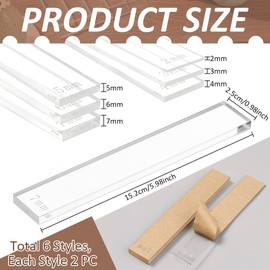 BENECREAT 12Pcs 6 Size Acrylic Polymer Clay Depth Guide Set, 2,3,4,5,6,7mmAdjustable Clay Rolling Pin Guide with Protective Film for Polymer Earrings, Roller Depth Guides