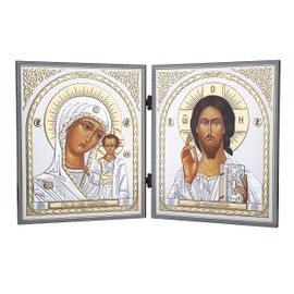 NKlaus - GM of Kazan & Jesus Christ - Triptych Christian Travel Altar Wood 15907