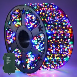Quntis 82FT 1000LED - C Battery Powered String Lights, Super Bright Cluster Lights with Timer, Indoor & Outdoor Waterproof, Decor for Home, Xmas Tree, Multicolored