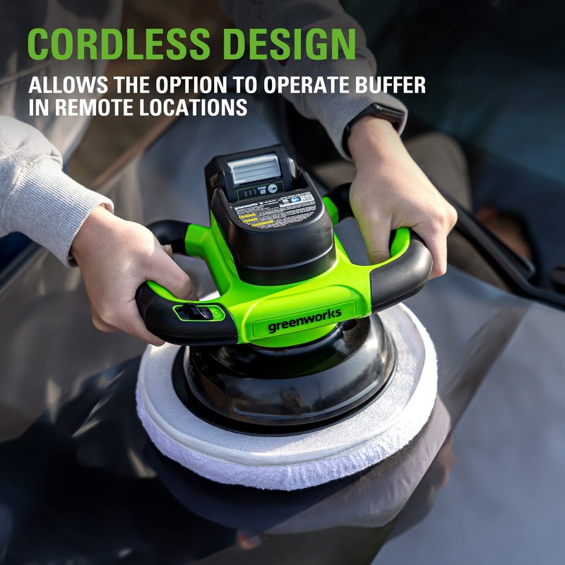 Greenworks 24V Powerful Cordless Car Buffer & Polisher, 10-inch pad