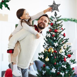 Christmas Tree Topper, Black Glitter Star for Christmas Tree, Christmas Tree Decoration