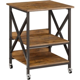 VENNQD 23.6 x 23.6 x 30.3 Inches Printer Stand, Large Printer Table with Adjustable Middle Shelf, Rolling Printer Cart with Wheels, 3 Tier Printer Table for Home Office Scanner Fax, Rustic Brown