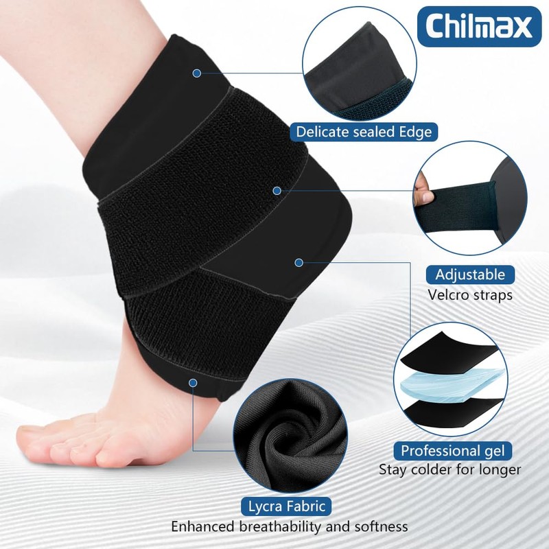 Chilmax Ankle Heel Ice Pack Wrap Brace for Swelling,Gel Cold/Hot