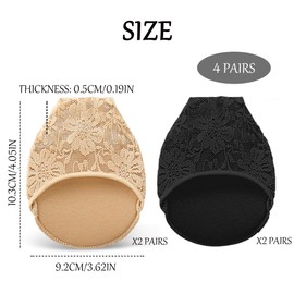 8 Stücke Ballenpolster Füßlinge, Wiederverwendbares Füßlinge Pad, Atmungsaktive Vorfußpolster, Zehensocken Damen, Vorfußpolster Rutschfest, für High Heels,Sportschuhe und Schmerzen - Beige & Schwarz