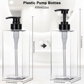 Yebeauty Pump Bottle Dispenser, 22oz 650ml Plastic Shampoo Pump Dispenser Shower Soap Dispenser Refillable Liquid Containers for Conditioner Body Wash, Bathroom Kitchen, 2 Pack Clear
