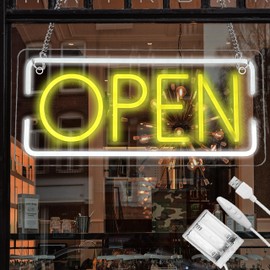 Open Neon Signs Battery Operated, Usb Powered Open Signs for Wall Decor, Adjustable Brightness Display Sign for Window Store Club Hotel Bar Shop Coffee Salon Hotel Walls(16.5 * 7.7in)