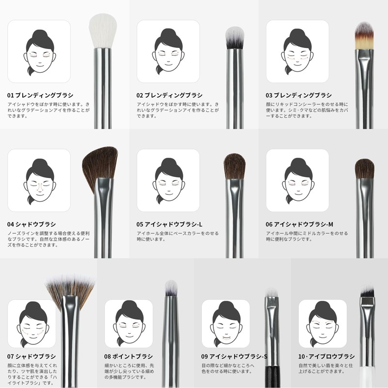 DUcare 1061 Eye Shadow Brush, Set of 10, Mini Eye