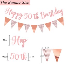 Elicola 50th Birthday Decorations Happy 50th Birthday Bunting Banner With 8PCS Hanging Swirls Streamers for Women Birthday Anniversary Party Decor Supplies