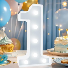 Decorative LED Light Up Numbers, Cool White Marquee Number for 1st Birthday Decoration, Lighted Numbers for Girls Boys Gifts Party Backdrop Wedding Anniversary Decor, Number 1