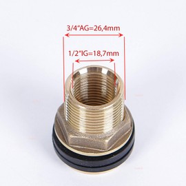 10 cm water butt screw connection barrel screw connection, 1/2 female thread intake tap 3/4 (barrel 04)