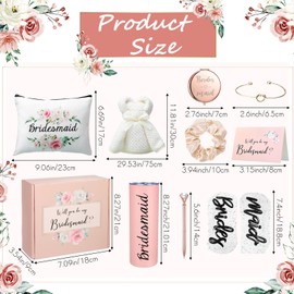 FillTouch 10 Pcs Bridesmaid Proposal Gifts Set Will You Be My Maid of Honor Boxes Engagement Wedding Gifts for Bridesmaid Maid of Honor Tumbler Socks Makeup Bag for Bridal Party(Elegant)