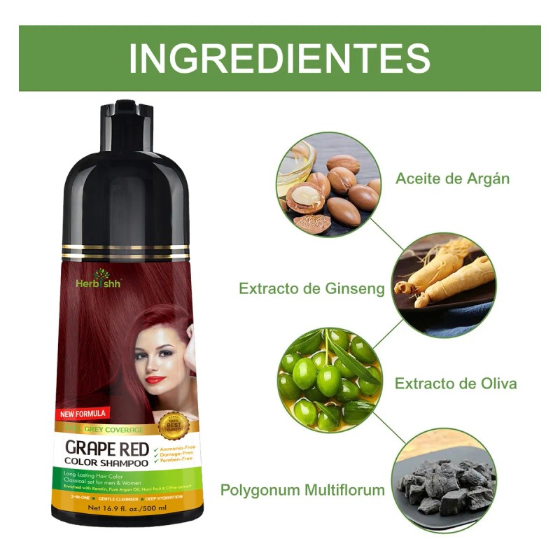 Shampoo Tinte Cubre Canas Rojo Uva Herbishh 500ml