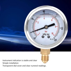 Radial Pressure Gauge, Y60 Professional Radial Pressure Gauge Oil Filled Vacuum Pressure Gauge Manometer TS-PGGZ604-10bar 1/4BSP