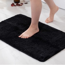 MIULEE Bathroom Rug, Washable, Non-Slip, Absorbent Bath/Shower Mat for the Living Room, Bedroom, Bathroom, 50 x 80 cm, Black