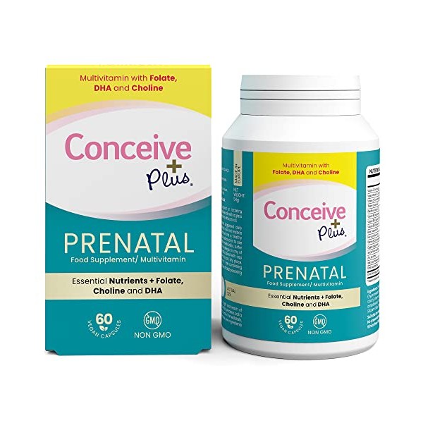 Conceive Plus Prenatal - Multivitamin + DHA, Choline, Folate. Non GMO Supplement During Pregnancy, 30 Days Supply, 60 Caps