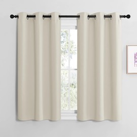 NICETOWN Blackout Curtains, Beige Curtains, Set of 2, H 120 x W 107 cm, Opaque Curtain with Eyelets, Living Room, Short Window Curtains, Modern Thermal Curtains, Light Beige, H 120 x W 107 cm