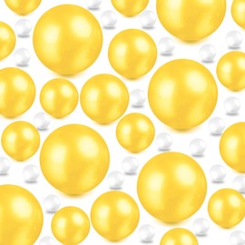 TMCLHXYNF 220Pieces Floating NO Hole Pearls and 2300 Pieces Water Gel Jelly Beads for Vases,Makeup Beads,Highlight Faux Bright Gold Pearls Beads for Centerpiece Table Home Events Albu