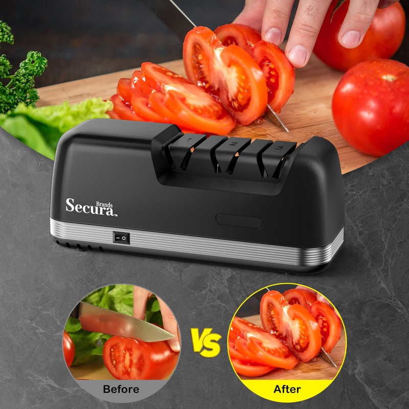 Secura 3-Stage Electric Knife Sharpener with 100% Diamond Abrasives and