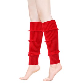 ONUPGO Leg Warmers for Women 80s Party Accessories 80s Neon Knit Ribbed Leg Warmers Girls Junior Winter Leg Warmers Socks, Bright red