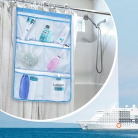 F-color Cruise Essentials 2025 - Mesh Shower Caddy Hanging - Quick Dry Shower Organizer, 7 Pockets Bathroom Organizer Bag Tote for Shampoo, Soap, Loofah, Blue, 2 Pack