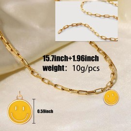 Smile Face Chain Necklace Paperclip Necklace Smile Pendant Necklace Cute Round Pendant Necklace Preppy Jewelry for Friends Birthday Gift Women Girls