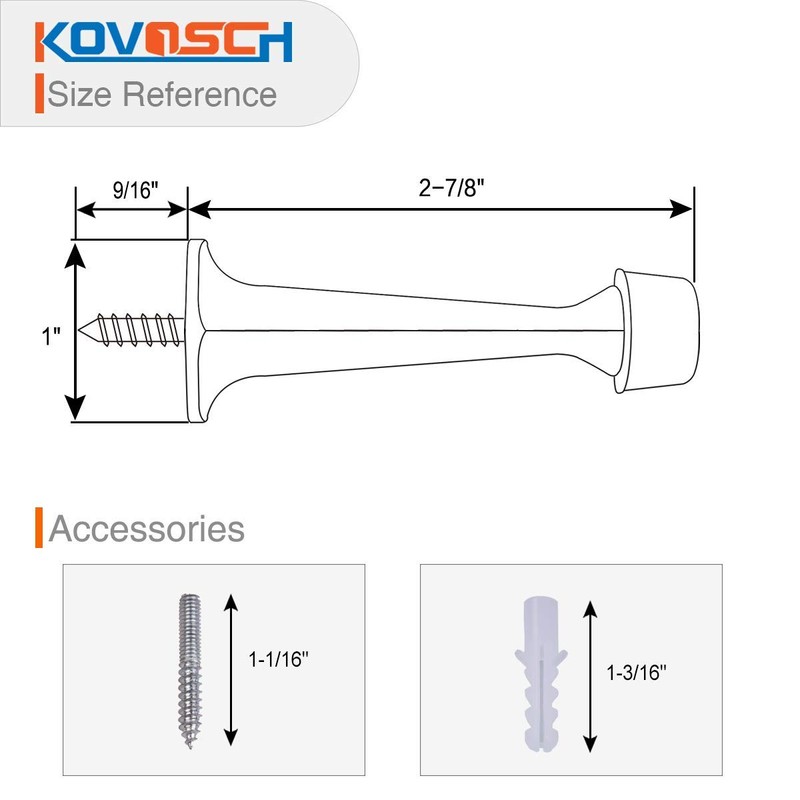 KOVOSCH Solid Rigid Door Stops with Soft Rubber Tips -