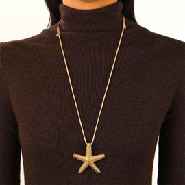 Cybche Vintage Long Starfish Pendent Necklace Gold Starfish Necklace Chain Starfish Rope Necklace Large Starfish Chain Necklace Brown Wax Rope Necklace Jewelry for Women