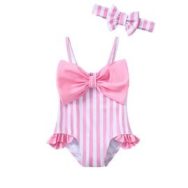 Mioglrie Baby Swimsuit Girl Infant 12-18 Month Bathing Suits Newborn Girls Summer Beach Swimwear Toddler Pink Ruffle Stripe One Piece Swim Suit