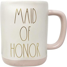 Rae Dunn Coffee/Tea Mugs for Wedding (Maid of Honor/Pink Stripe-Interior/With Gold Font)