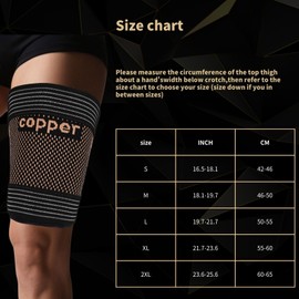 kyopyno Hamstring Compression Sleeves with Adjustable Straps - Copper Infused Thigh Sleeve Support for Running Recovery & Sports - Thigh Brace for Men & Women