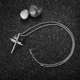 HattiDoris Nail Cross Necklace for Men Stainless Steel Chain 24inch 3 Nails Jesus Cross Pendant Christian Gifts for Dad 3 Colors（Silver）