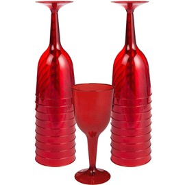 ELEGANI Compatible with Valentine's Day Theme Party Supplies, Tableware; Big Party Pack Red Plastic Wine Glasses 20ct