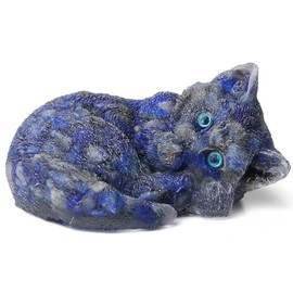 ZHIYUXI 3" Lapis Lazuli Cat Decor Sleeping Cat Figurines Statue Gemstones Healing Crystals Reiki Energy Balance Office Decor