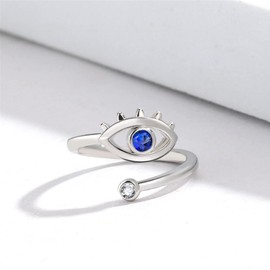 Yifnny Evil Eye Ring, Lucky Blue Evil Eye Ring Cubic Zirconia Adjustable Wrap Open Ring Silver Ring Eye Rings Gold Ring Birthday Gifts for Women (Silver 1)