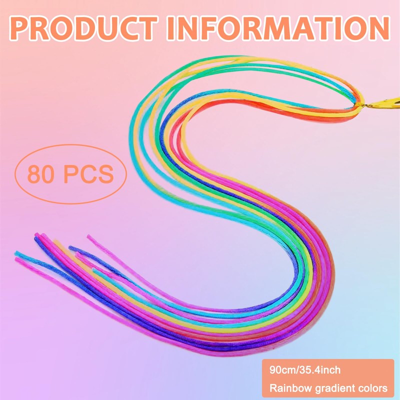 80PCS Hair Braiding Thread, Rainbow Gradient Hair Wraps String for