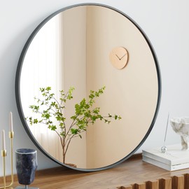 Round Wall Mirror, 24-Inch Black Circle Bathroom Mirrors for Over Sink, Entryway, Living Room, Vanity