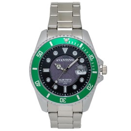 Clefer AV-AM386-GNS Men's Diver Watch, Solar, Analog, Waterproof, Date, green, Bracelet Type