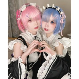 Kamiawase Goods Rem Cosplay Wig Included, Short Blue Hair Re:Zero Cosplay Costume, For Adults, Cultural Festivals, Events, Costume, Stage Costume (Rem Wig Included, 3XL)