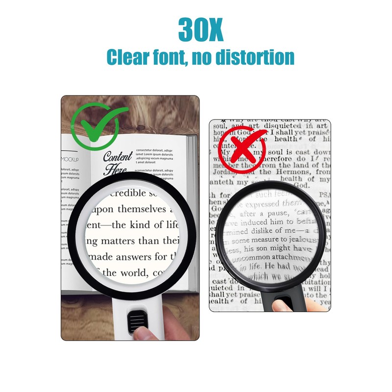 Magnifying Glass with Light - 30X Handheld Magnifying Glasses, 13LED