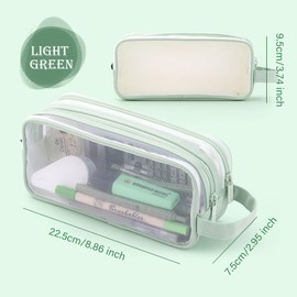 KyeeaDIY Clear Cosmetic Bag, Travel Makeup Bag, Pencil Case Transparent Pen Case Portable Make Up Organizer for Adult Teen Women Purse for Toiletries Accessories Brushes (Green)