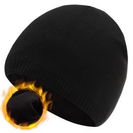 Oversize XXL Mens Beanie Hat for Big Heads 23.6"-25.6", Large Winter Knit Hats Ribbed Stocking Hat Ski Skull Cap Solid Black