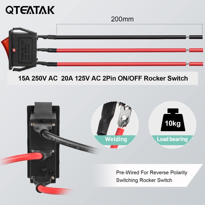 QTEATAK 5Pcs AC 250V/15A, 125V/20A Red Light Pre-Wired Illuminated LED