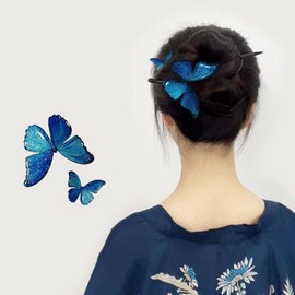 Misakinoya Beautiful Butterflies Hair Clip Butterfly Hair Clip Gradient Color Hair Ornament (Blue Butterfly Clip (Small))