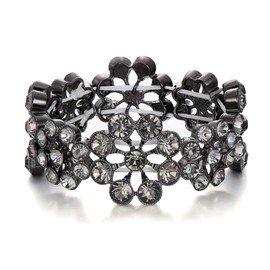 Flyonce Wedding Bridal Bracelet for Brides, Grey Rhinestone Crystal Flower Cluster Elastic Stretch for Women