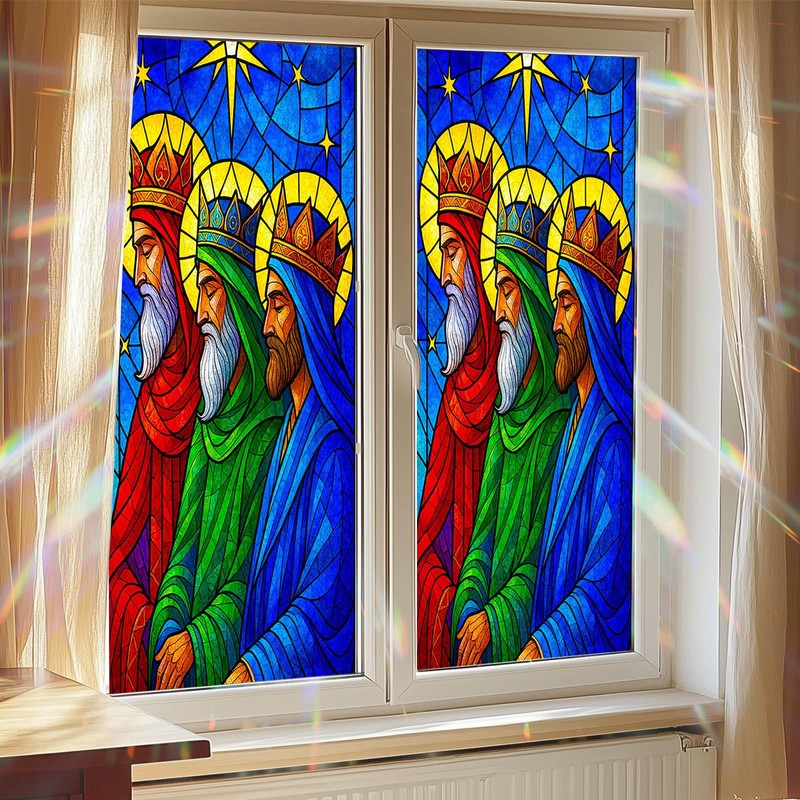 HOMETITUTE Three Wise Blue Religious Privacy Window Cling 17.7x39.3 PVC